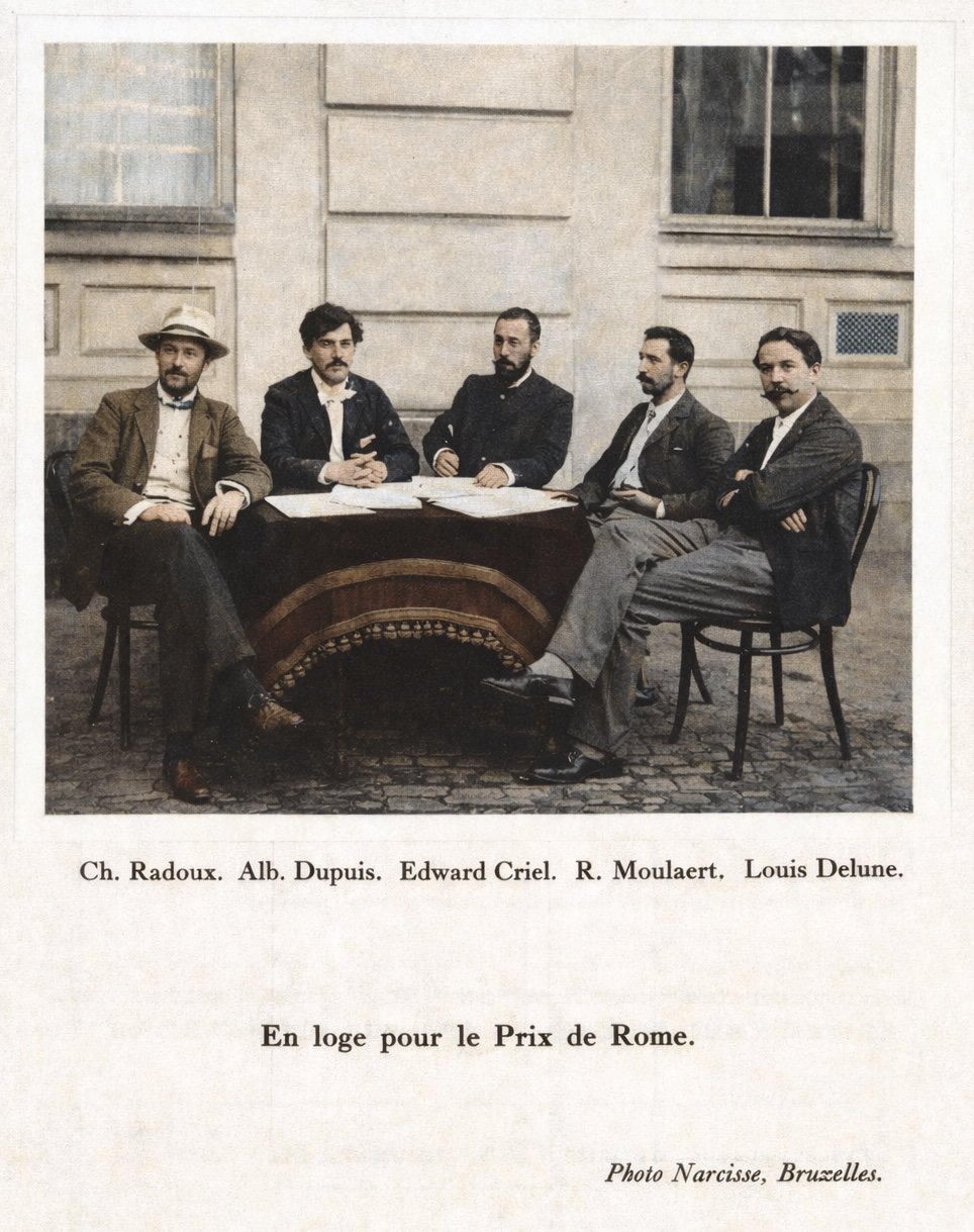 Ch. Radoux, Alb. Dupuis, Edward Criel, R. Moulaert and Louis Delune, sequestered for the Prix de Rome