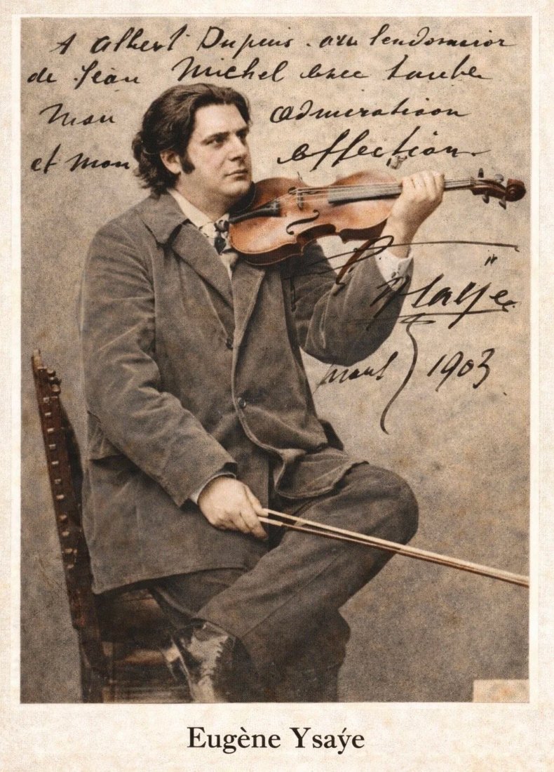 Dedicated photograph of Eug&egrave;ne Ysa&yuml;e to Albert Dupuis